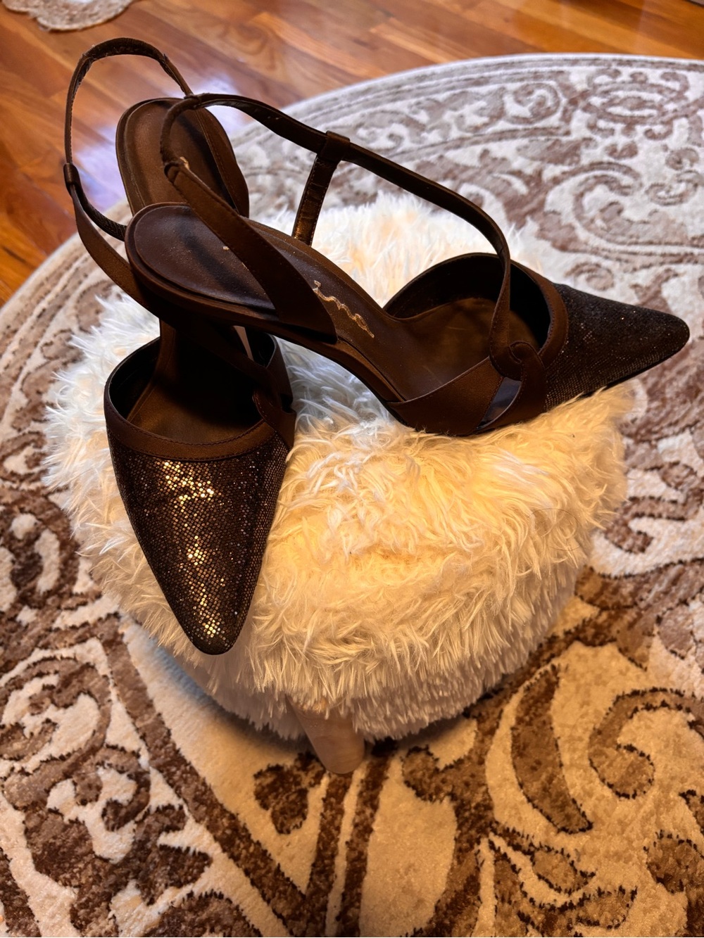 Nina Brown Metallic Pointed Slingback Flats